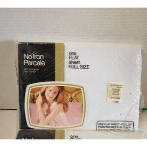 Vintage NOS Fashion Manor Flat Sheet Full White No Iron Percale JCPenney  2 Pgs